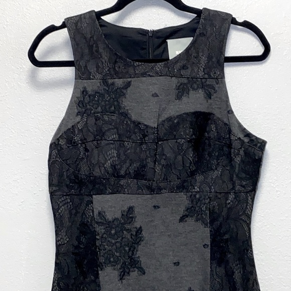 Maeve by Anthropologie Black Gray Lace Flocked Column Sleeveless Sheath Dress - Picture 4 of 11